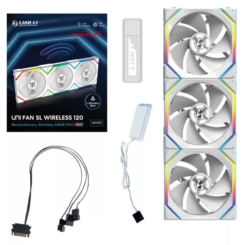 Lian Li UNI FAN SL Wireless 120 ARGB Reverse Blade balts, 3 gab.