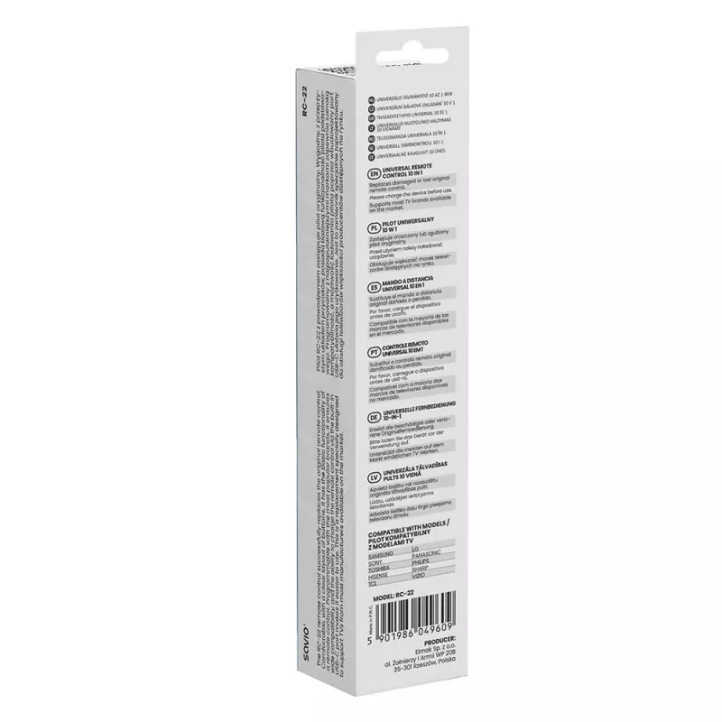 SAVIO TV tālvadības pults RC-22 — IR bezvadu universāla, 20 pogas, 10 m diapazons, USB‑C, melna