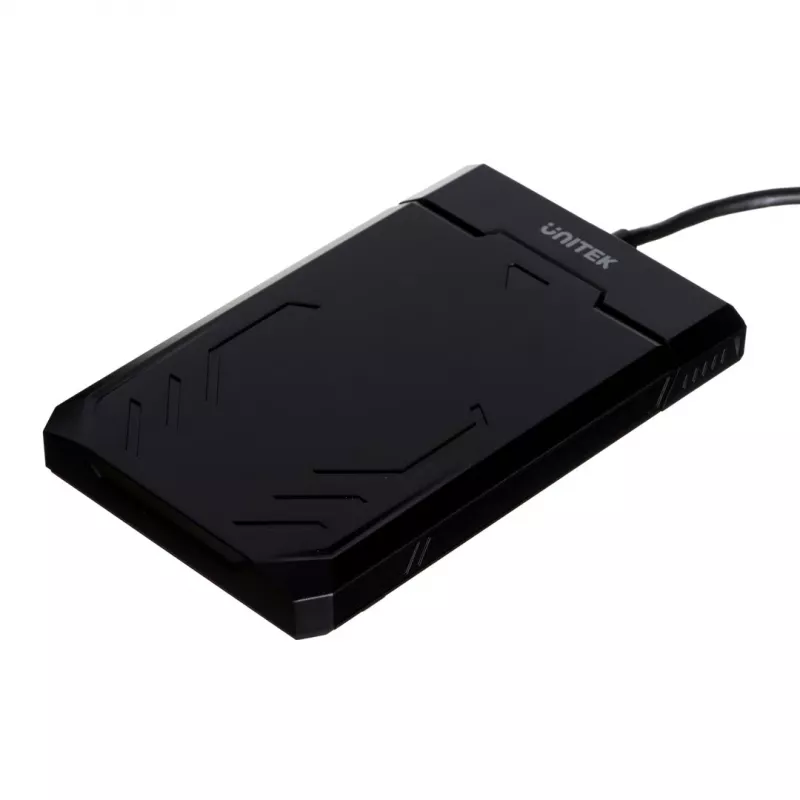 Cietā diska/SSD korpuss Unitek Y-3036, 2,5 collu SATA III, USB 3.2 Gen 1 (5 Gbit/s), UASP, iebūvēts USB-A kabelis, melns