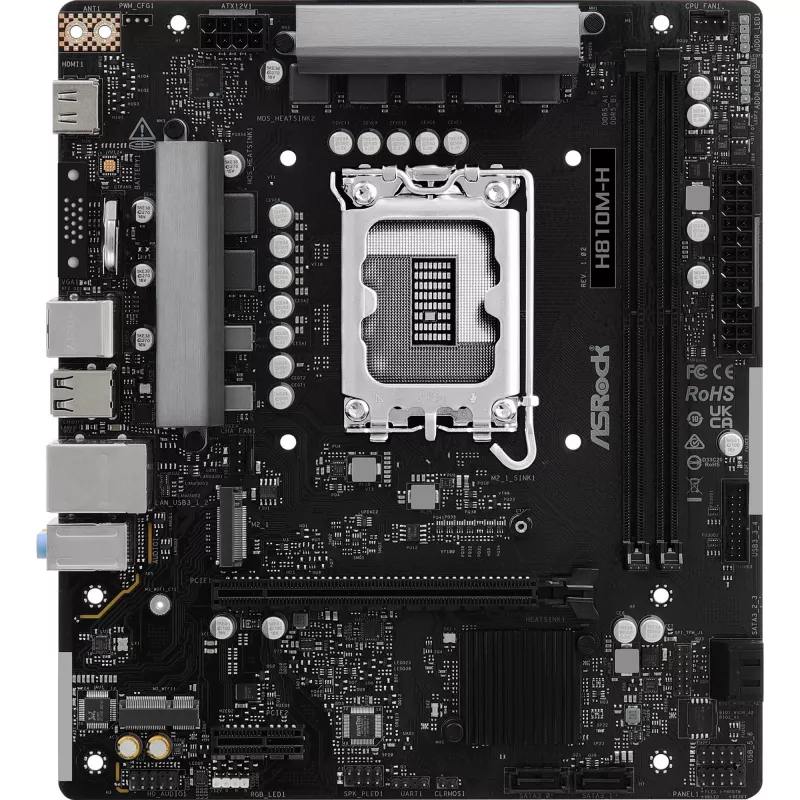 Mātesplate ASROCK H810M‑X micro ATX Intel H810 LGA 1851 DDR5 2× DIMM 128GB M.2 2.5GbE HDMI DisplayPort