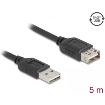 USB A – USB A pagarinātāja kabelis DELOCK 81515 USB 2.0, 5 m, melns, zeltīti kontakti