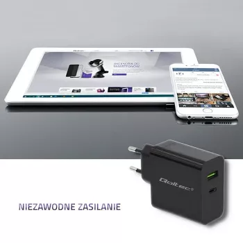 Strāvas adapteris QOLTEC 51717 45W 20V 3A maiņstrāvas iekštelpu lādētājs viedpulkstenim, melns