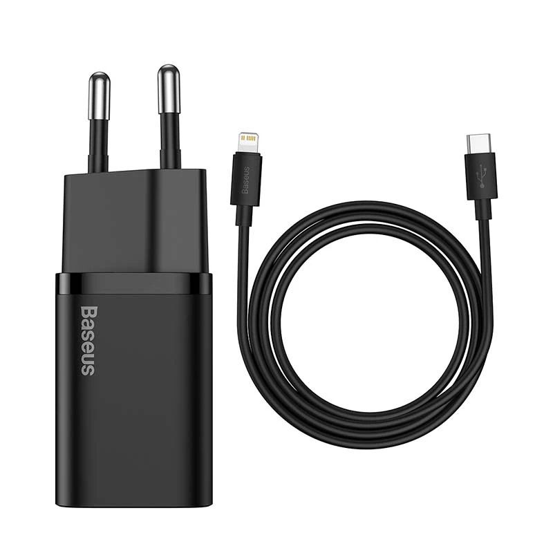 Baseus Super Si Quick Charger 1C 20W ar USB-C kabeli Lightning (1m, melns)