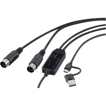 Renkforce RF-6439636 USB, MIDI adapteris [2x DIN spraudnis 5 kontaktu - 1x USB-C®, USB-A] Melns 2 m (RF-6439636)