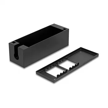 Sadales kārba DeLOCK Easy 45 moduļu turētājs uzstādīšanai uz galda vai sienas, metāls, melna — 4×22.5×45 mm vai 2×45×45 mm