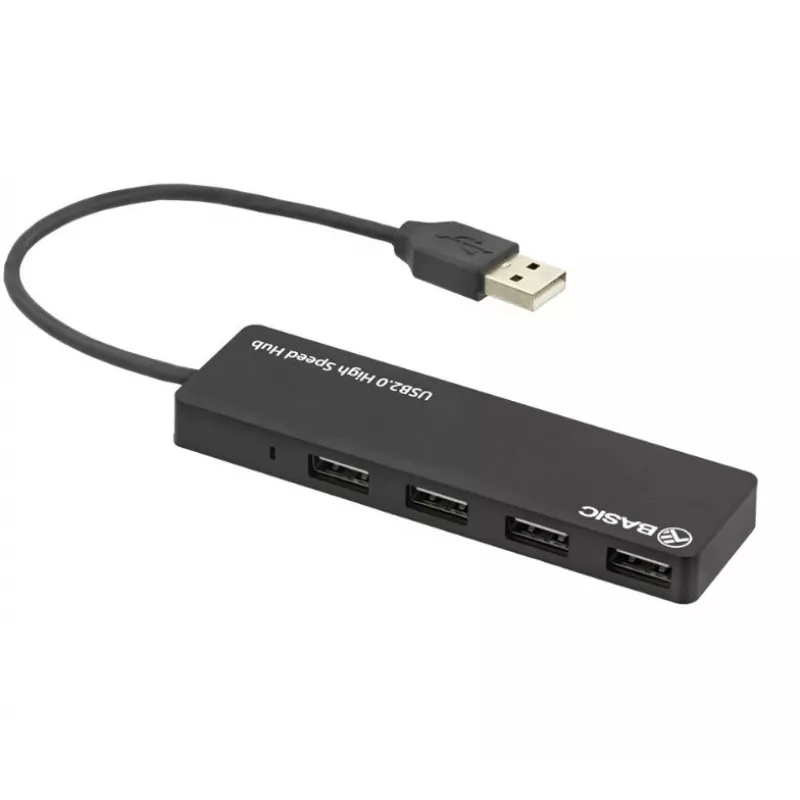 USB centrmezgls Tellur Basic 4 portu USB 2.0 — melns, 4x USB-A porti