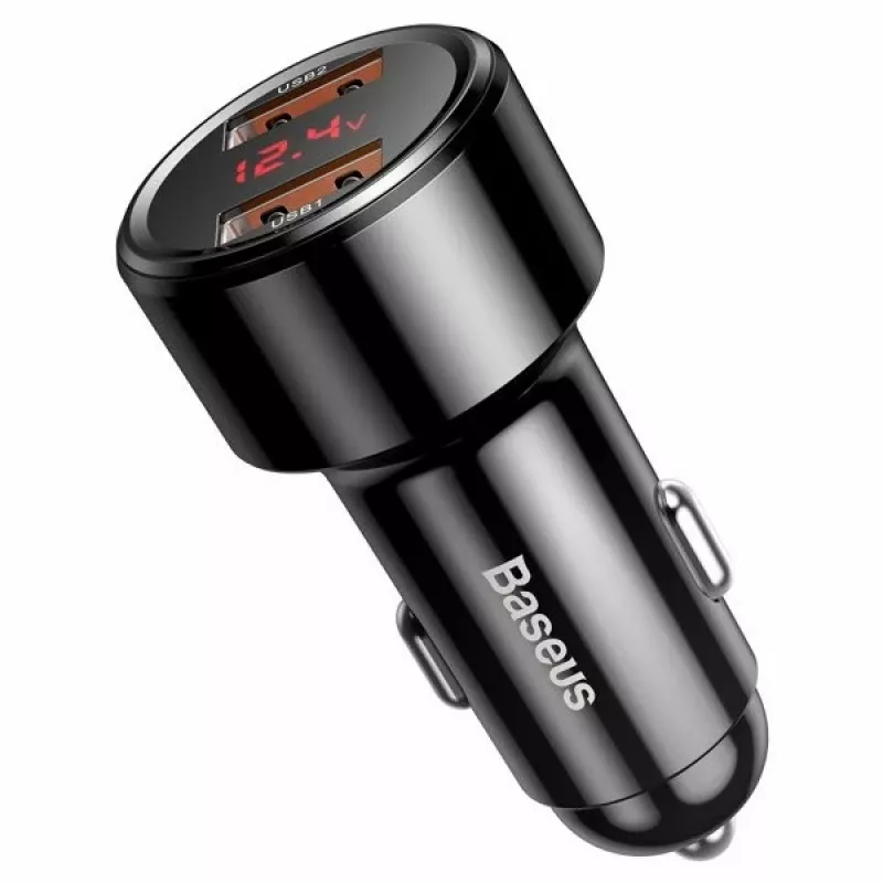 Auto USB ātrais lādētājs Baseus CCMLC20A-01 — viedtālruņiem, ieeja 12–24 V, izeja līdz 20 V, melns