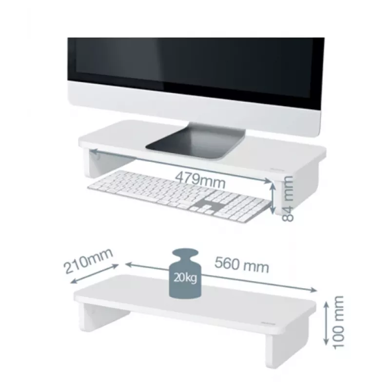 Monitora statīvs LEITZ Freestanding 64340001 — galda statīvs 61 cm (24 collu) ekrāniem, 20 kg ietilpība, regulējams augstums, balts