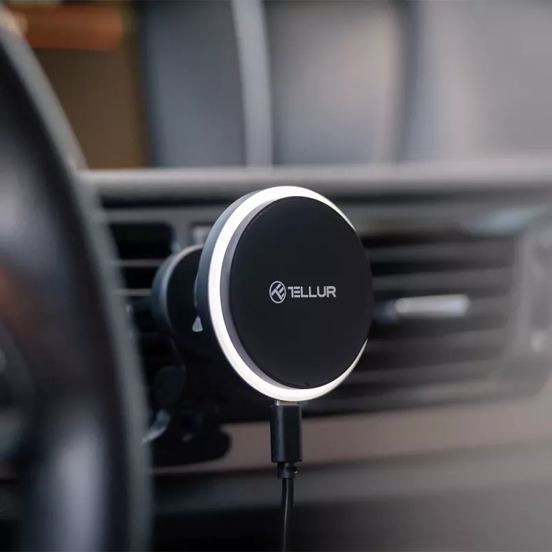 Bezvadu auto lādētājs Tellur TLL151431 MagSafe saderīgs 15W melns viedtālruņiem