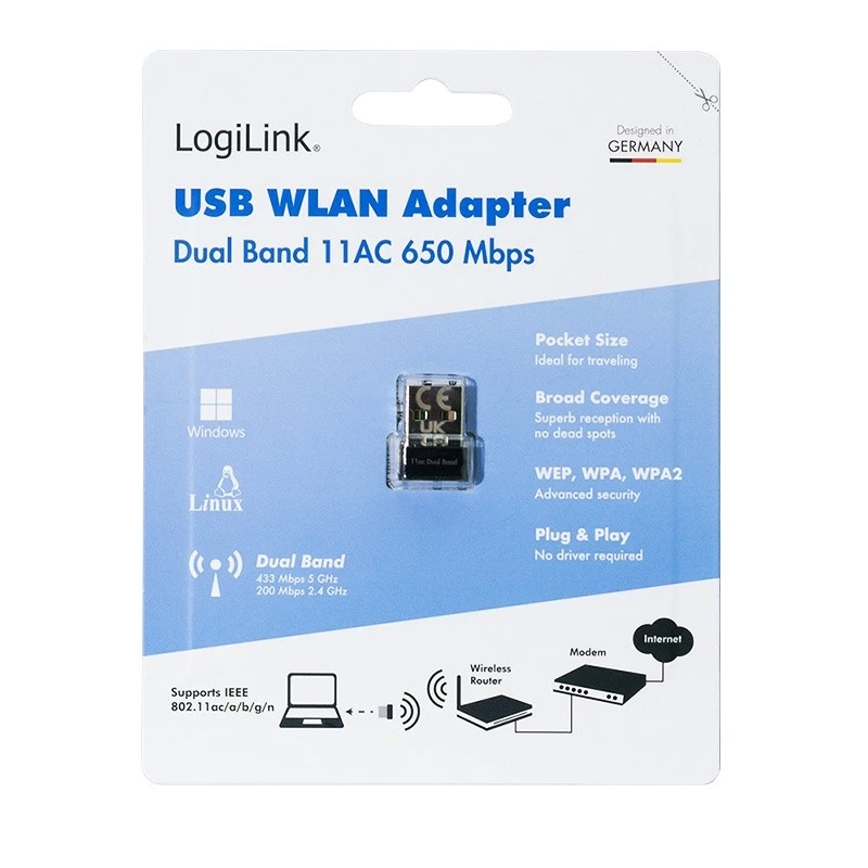 Bezvadu USB WLAN adapteris, 11ac, 650 Mbit
