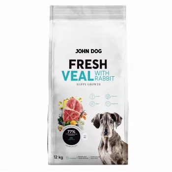Sausā suņu barība john dog Junior Fresh Veal with Rabbit 12 kg — kucēnu formula