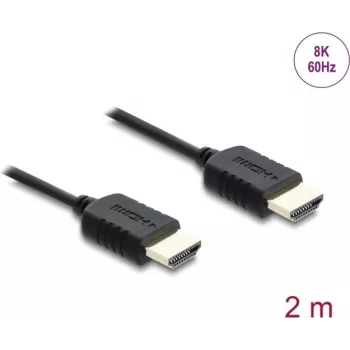 HDMI kabelis DELOCK 8K 60Hz 48Gbps koaksiāls High Speed ar pītu apvalku, 2 m, HDMI Type A-A, melns