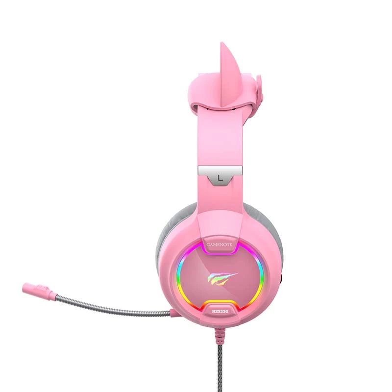 Spēļu austiņas HAVIT Gamenote H2233D RGB — pārgalvas, vadu, rozā