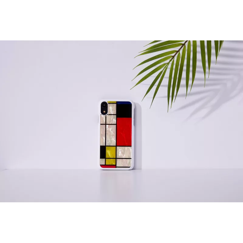 Viedtālruņa maciņš iKins iPhone XR Mondrian balta — aizsargājošs cietais aizmugurējais vāciņš