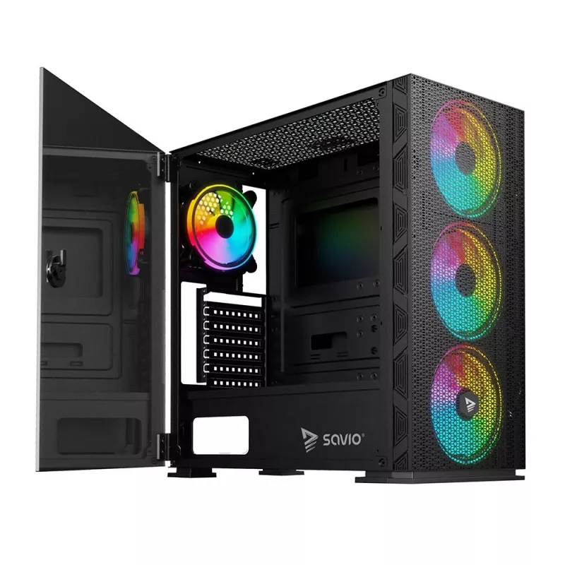 SAVIO datora korpuss Raptor X1 ARGB Glass/Mesh Melns