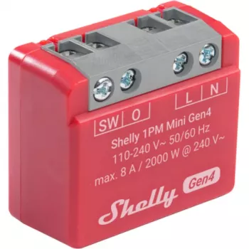 Shelly 1PM Mini Gen4 2-pack — Shelly Wi-Fi viedrelejs ar jaudas mērīšanu, kompakta DIN/modulārā forma