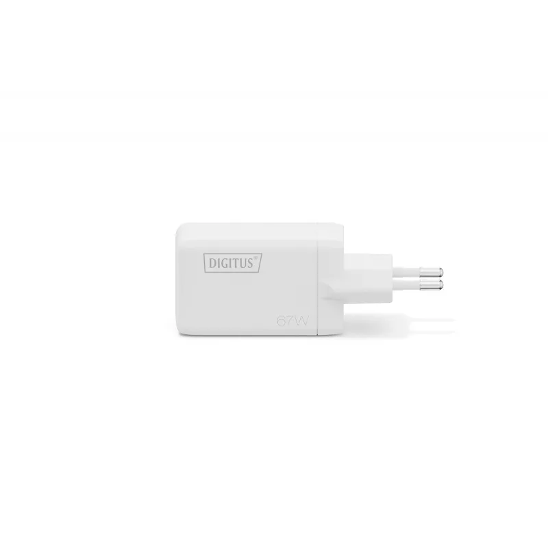 Wall charger DIGITUS DA-10303 67W GaN, 2× USB-C + 1× USB-A, 100–240V, balta
