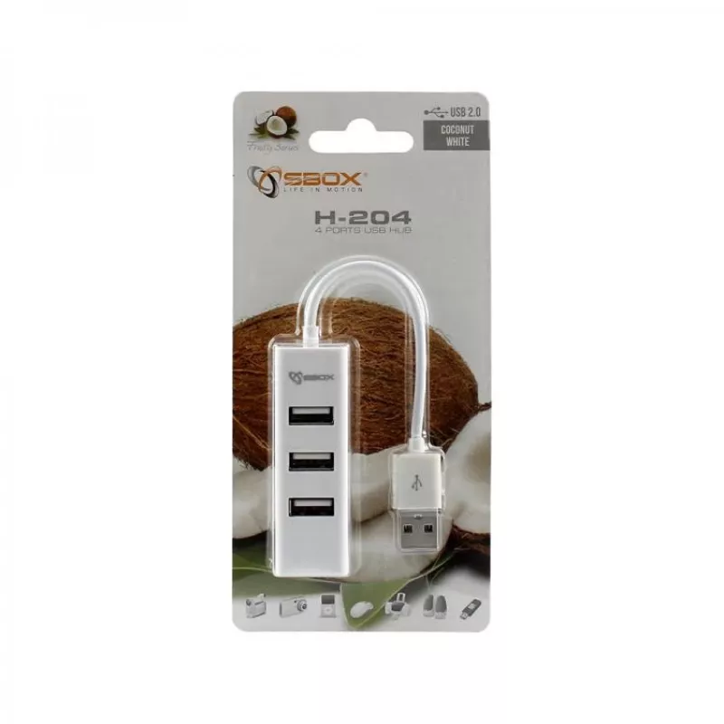 Sbox H-204W USB 4 portu HUB Kokosriekstu balts