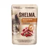 Mitrā kaķu barība SHELMA multipaka 4×85 g — pieaugušiem kaķiem, pilnvērtīga mitrā barība ar vistu, tītaru, liellopu, pīli, bez graudaugiem