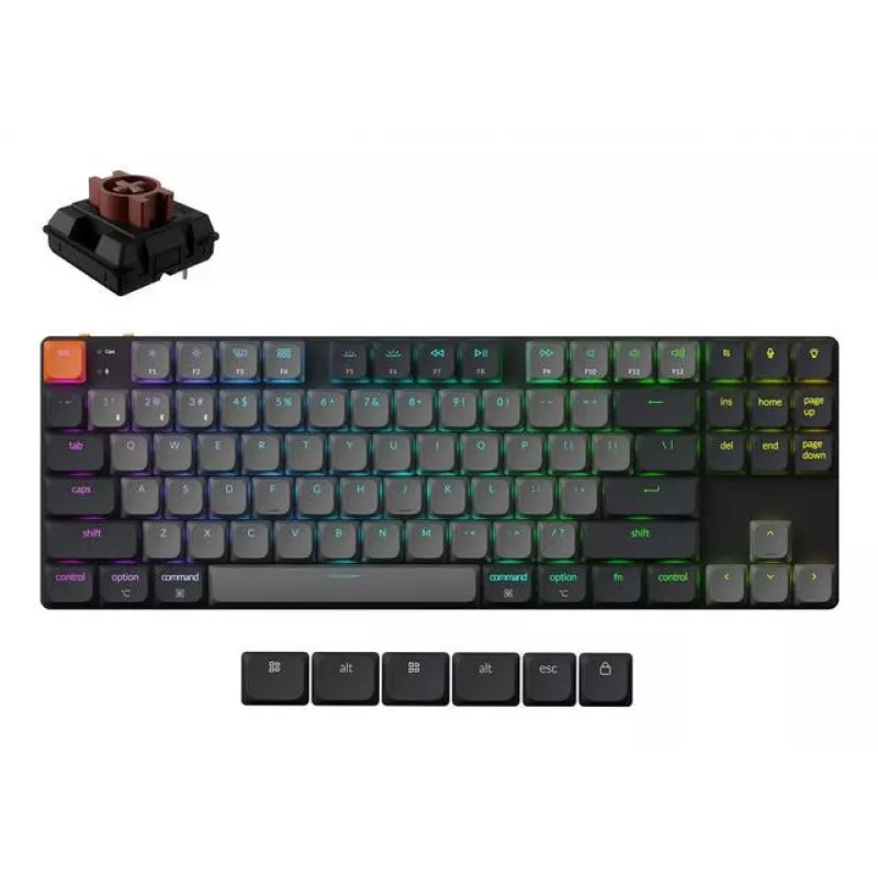 Mehāniskā tastatūra Keychron K1X-B3 — 80% formas faktors, USB + Bluetooth, angļu QWERTY, 87 taustiņi, RGB, pelēka