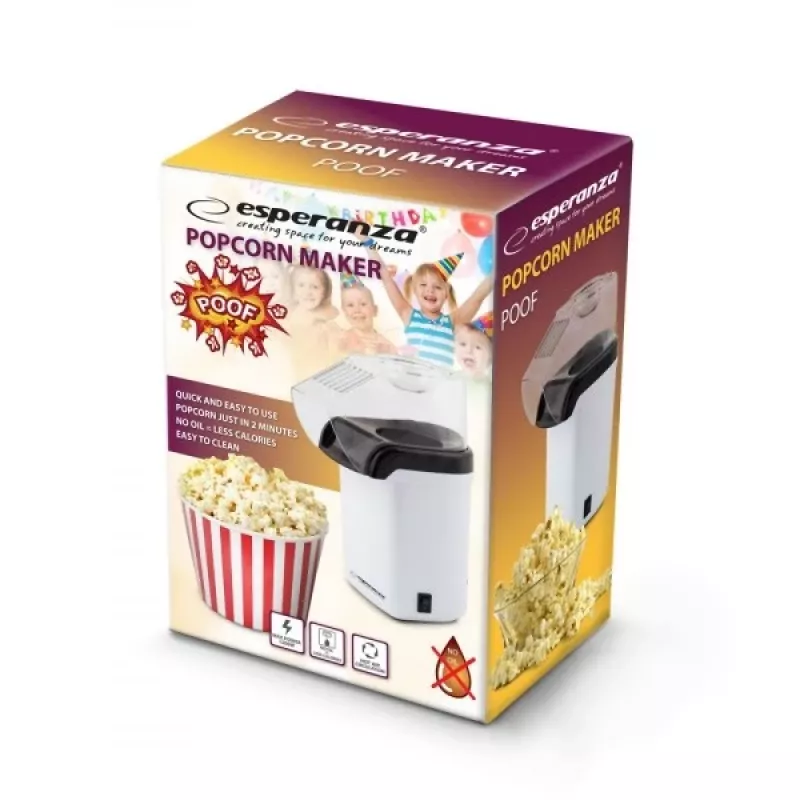 Popkorna gatavotājs Esperanza EKP005W melns balts, 0,27 L, 1200 W, karstā gaisa