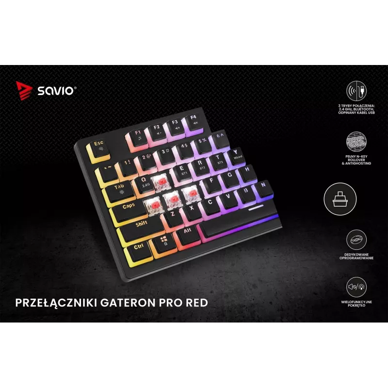 Gaming tastatūra Savio SAVGK-PHENIX RED PUDDING Mechanical RGB Wireless