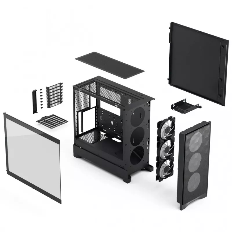 Fractal Design Pop 2 Air Melns Solid mid-tower datora korpuss — ATX atbalsts, 3x 120 mm priekšējie ventilatori, 2,5/3,5 collu diskdziņu nodalījumi, 215×481×462 mm