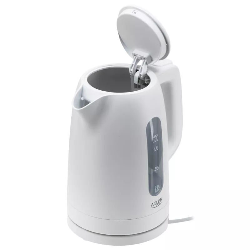 Elektriskā tējkanna Adler AD 1379w — 1,7 L, līdz 2200 W, balta, 360° grozāma pamatne, polipropilēns