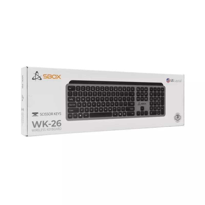 Bezvadu tastatūra SBOX WK-26 US ar multivides taustiņiem un US izkārtojumu