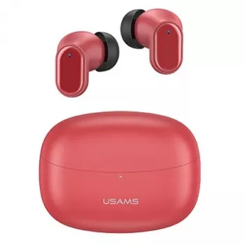 Bezvadu TWS austiņas usams BH sērijas BHUBH03 Bluetooth 5.1, sarkanas — iebāžamās, uzlādes futrālis