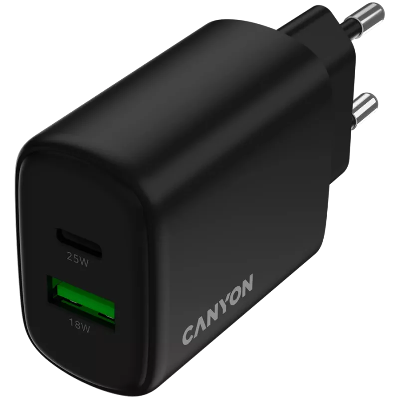 CANYON lādētājs OnCharge 250 25W 1xPD 1xQC EU Melns