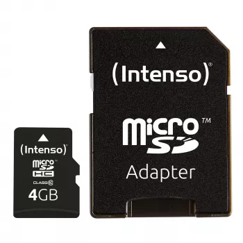 ATMIŅA MICRO SDHC 4GB C10/W/ADAPTER 3413450 INTENSO