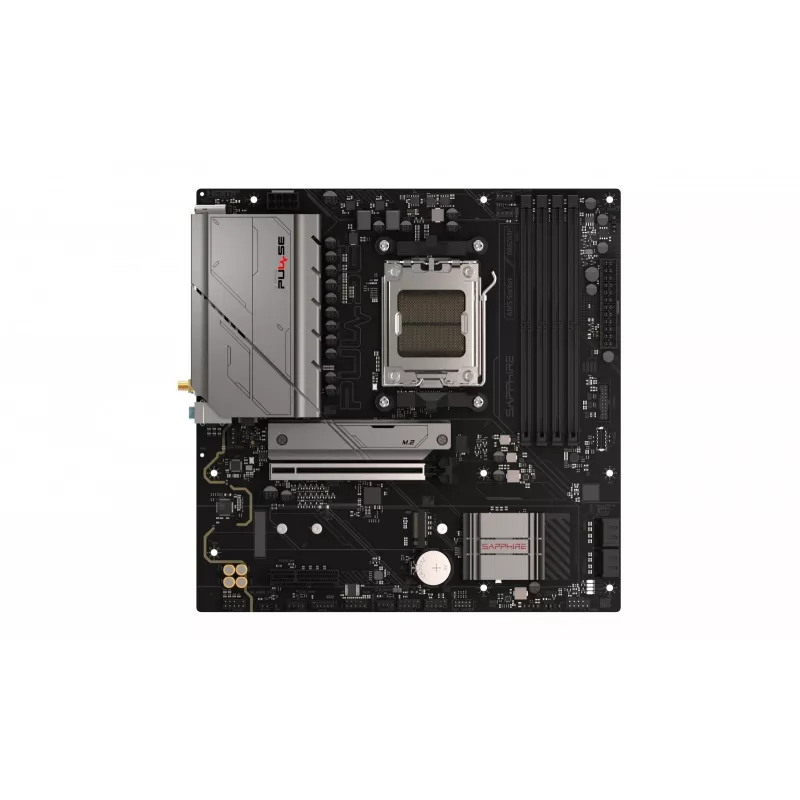 Mātesplate Sapphire PULSE B850M WIFI — AMD B850 micro ATX, Socket AM5, DDR5 līdz 7600 MHz, 4 DIMM, 192 GB, Wi‑Fi 6, 2.5GbE