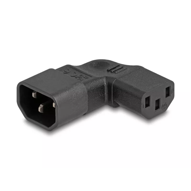 DeLOCK Tīkla adapteris IEC 60320 C14 uz C13 Spraudnis Kontaktligzda 10 A 90° Pa kreisi Pa labi Melns
