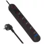 Strāvas sadalītājs MACLEAN MCE395 B — 5 ligzdas, 3×USB, 110–240 V maiņstrāva, 2,1 A USB, 2500 W, 1,5 m kabelis, melns