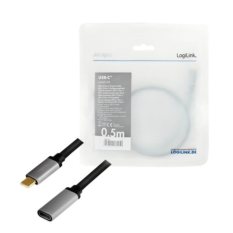 LogiLink USB kabelis USB 3.2 Gen 2 CUA0105 0,5 m USB C melns pelēks