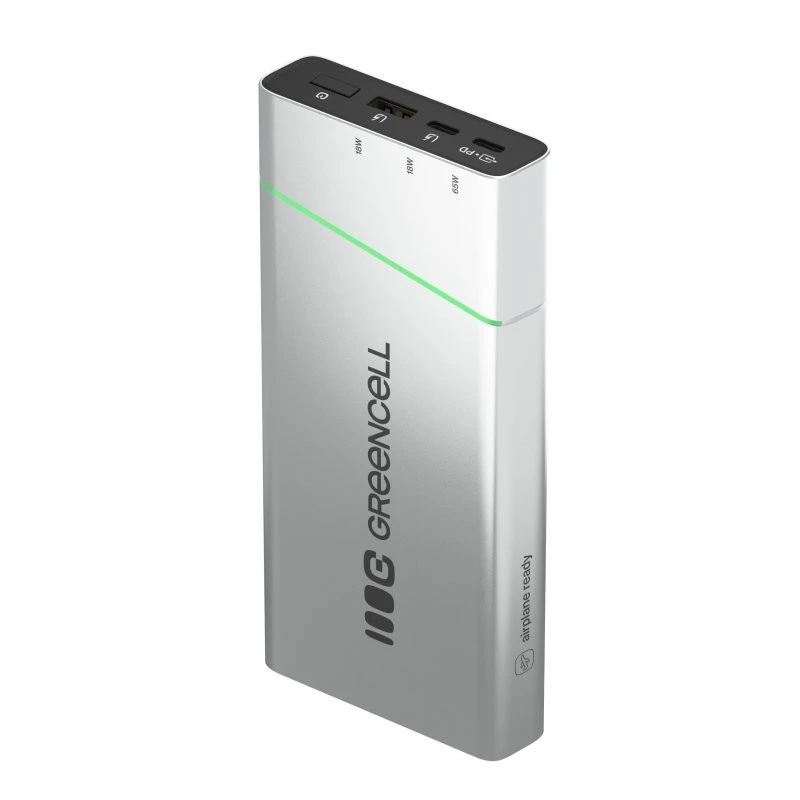 Portatīvs akumulators zaļa Cell BPLGC20P 20800 mAh litija jonu, USB-C PD 65W, 2x USB-C + 1x USB-A, alumīnija korpuss