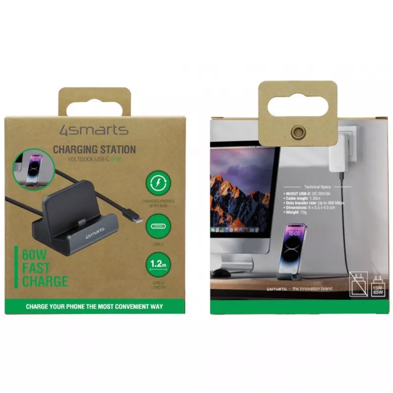4smarts Charging Dock VoltDock USB-C 60W pelēks (541426)