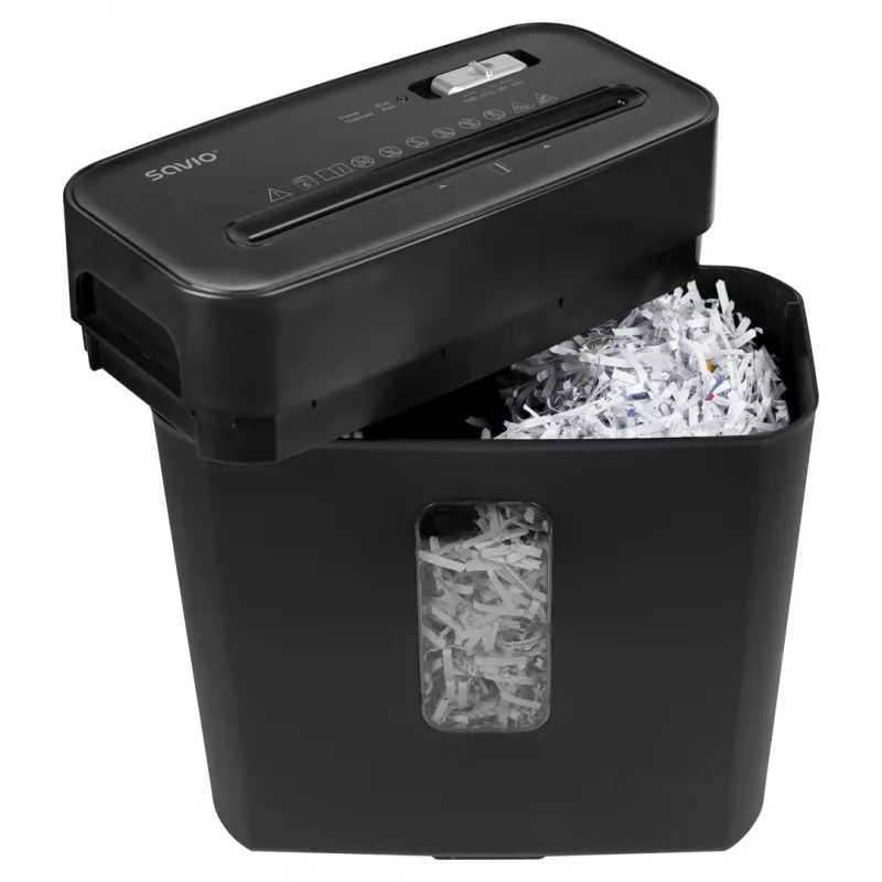Papīra smalcinātājs SAVIO ND-01, šķērsgriezuma 4 x 32 mm, 11 L tvertne, 230 W, melns, 72 dB