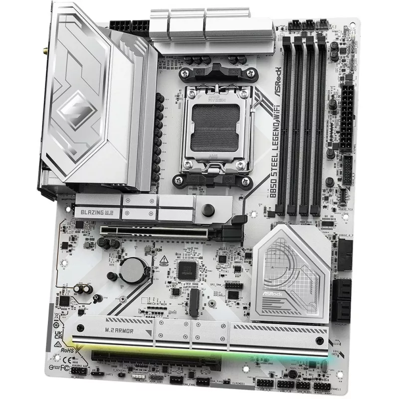 Mātesplate ASROCK B850 Steel Legend WiFi ATX — AMD B850, Socket AM5, DDR5, 4x DIMM, 4x M.2, Wi‑Fi 7, 2.5Gb LAN