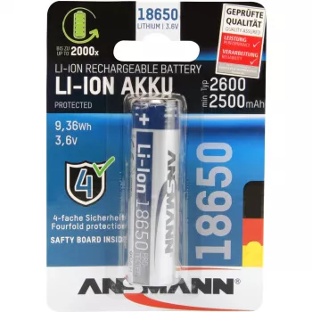 ANSMANN - akumulators 18650 - litija jonu - 2600 mAh - 9,36 Wh - sudrabains (1307-0000)