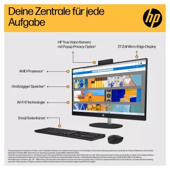 HP 27-cr0471ng - Viss-vienā (pilnīgs risinājums) - Ryzen 7 7730U - RAM 16 GB - SSD 512 GB - NVMe - Radeon Graphics - 1GbE, Wi-Fi 6, Bluetooth - WLAN: 802.11a/b/g/n/ac/ax, Bluetooth