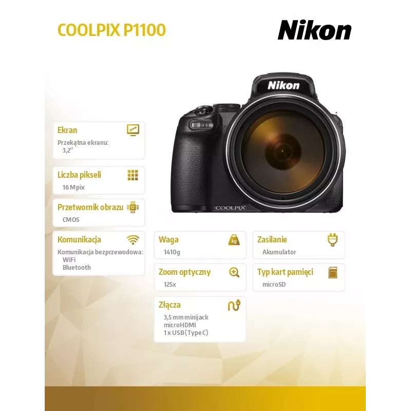 Kompaktais fotoaparāts Nikon COOLPIX P1100 16 MP CMOS 4K Ultra HD Melns
