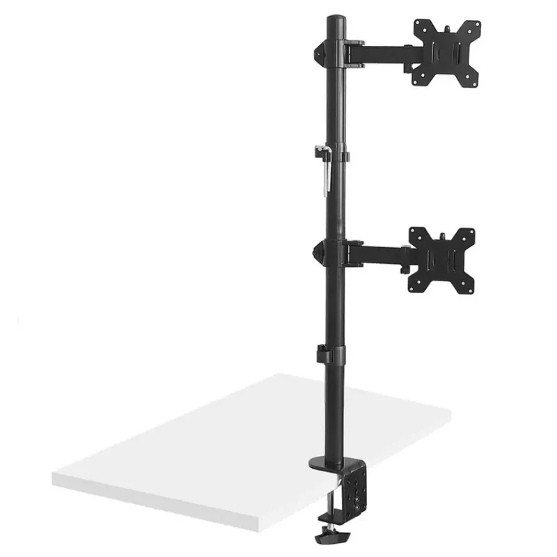 Maclean MC-967 Divu monitoru vertikālais galda stiprinājums, VESA max 100x100, 13-27 inch, 2x 9 kg, pulverkrāsots, ar slīpumu, rotāciju un regulēšanu