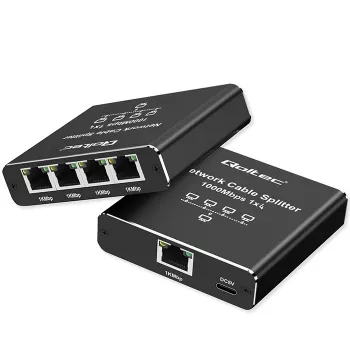 Ethernet mini slēdzis QOLTEC 52293 1x4 RJ45, 1-ieeja 4-izejas nepārvaldāms tīkla sadalītājs