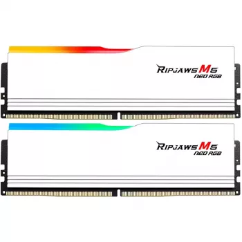 DIMM 64 GB DDR5-6000 (2x 32 GB) Dual-Kit, atmiņa balta, F5-6000J2836G32GX2-RM5NRW, Ripjaws M5 Neo RGB, AMD EXPO
