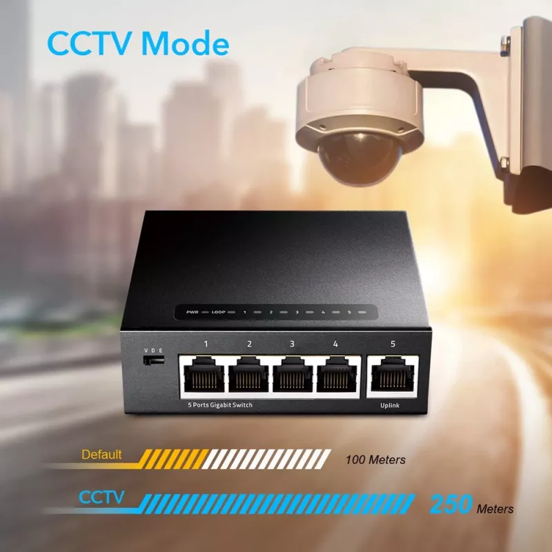 Tīkla slēdzis Cudy GS105 — 5 portu Gigabit Ethernet (10/100/1000), melns, 5 V DC barošana iekļauta