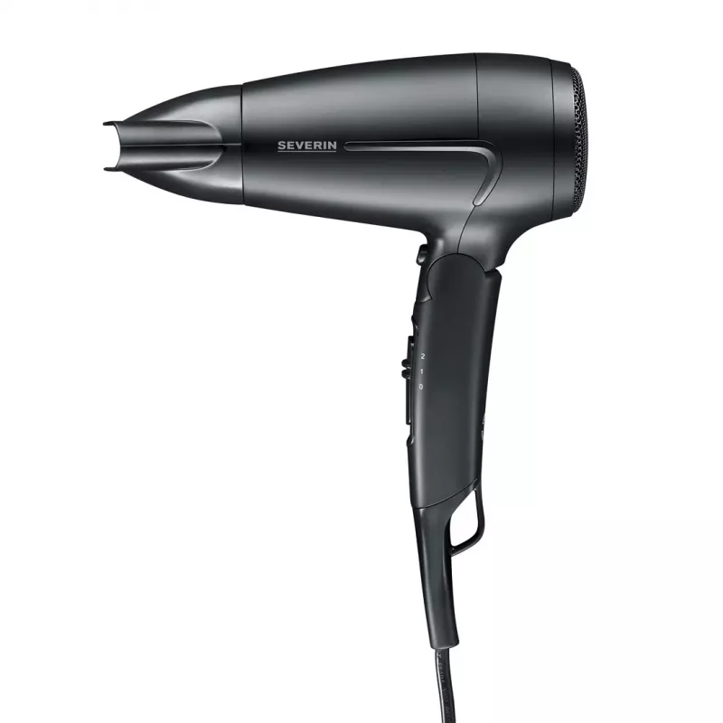 Matu žāvētājs SEVERIN HT 0159 — 1600 W, divējāds spriegums 110/220–240 V, 2 ātrumi, vēsā gaisa padeve, 1,8 m vads, melns