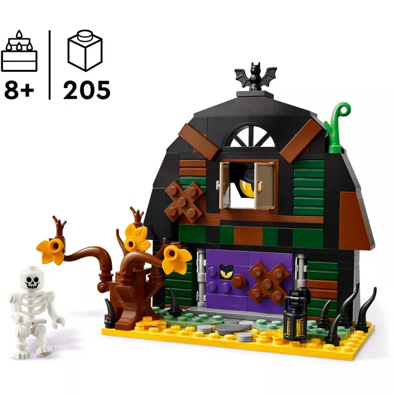 Konstrukciju rotaļlieta LEGO Iconic Halloween Barn 40721 komplekts, 205 detaļas, 1 minifigūra, 140×170×60 mm