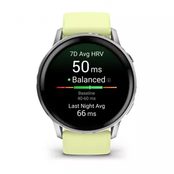 Garmin Venu 4 45 mm 010-03014-02 viedpulkstenis, sudraba ar citronkrāsas silikona siksniņu